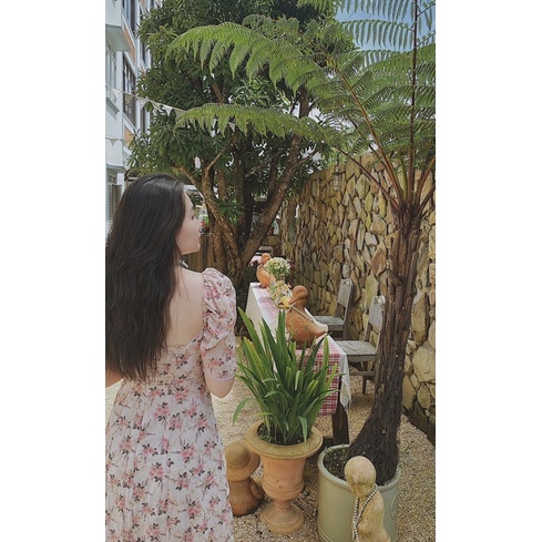 Đầm dài xẻ tà tay phồng kiểu đồng quê nước Pháp - MEMOIRE DRESS