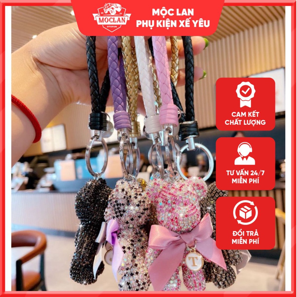 Decor - Móc khóa gấu đính đá Charm Bearbrick cao cấp kèm dây dù - trang trí ô tô túi xách
