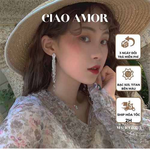 Khuyên tai nữ, Bông tai nữ dài bạc 925 dây viền ngoài Trang sức Ciao Amor - KT2023