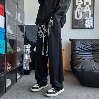 Quần dài ống suông in chữ unisex thời trang bốn mùa
