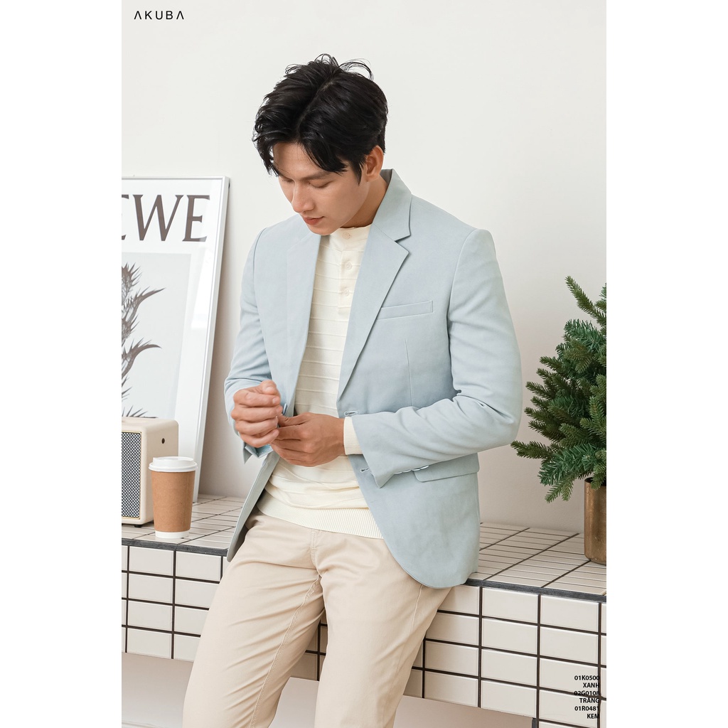 Áo vest blazer nam Akuba form rộng dài tay unisex basic chất liệu nhung dù Hàn cao cấp 01K0500