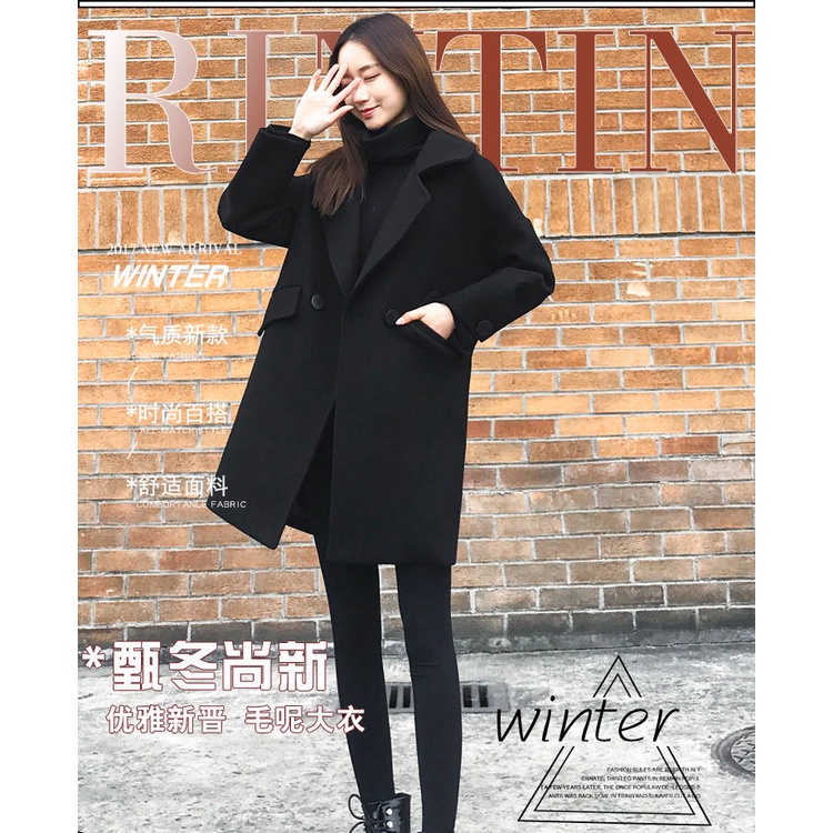 Plus Áo Khoác Len Cotton Dày Dặn Dáng Rộng Phong Cách Hàn Quốc Thời Trang Thu Đông
