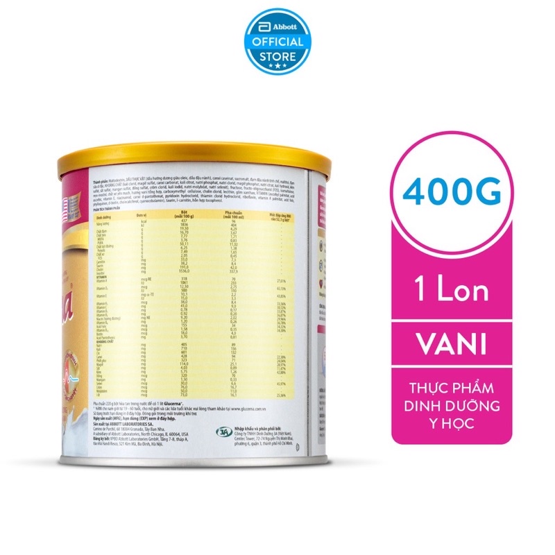 Sữa bột dành cho người tiểu đường Abbott Glucerna 400g hương vani