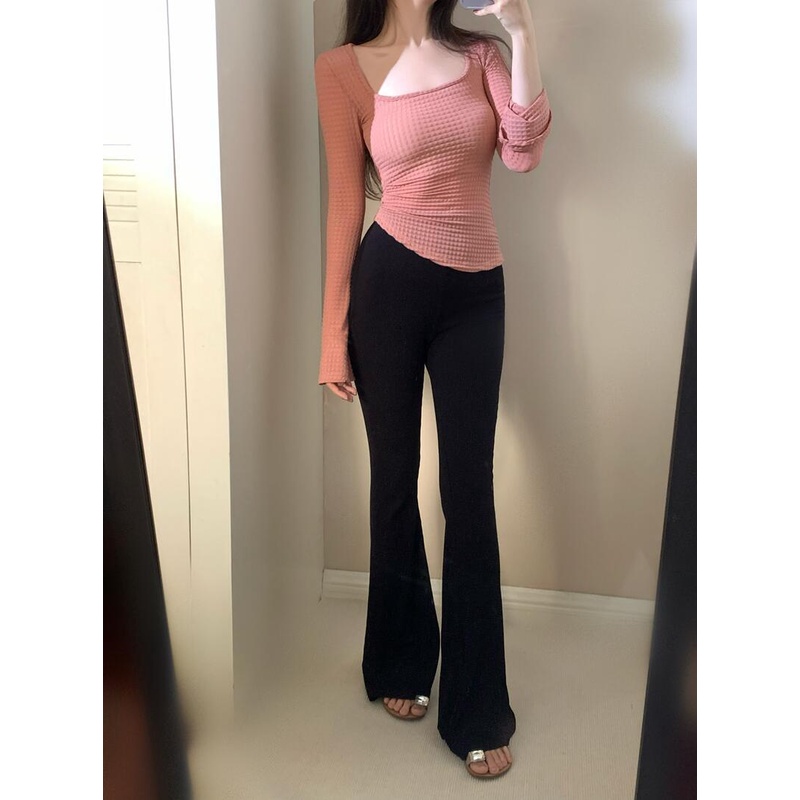 Áo Kiểu Cổ Vuông Tay Loe Dài Eo Cao Co Giãn Thời Trang Mùa Xuân Xinh Xắn Cho Nữ