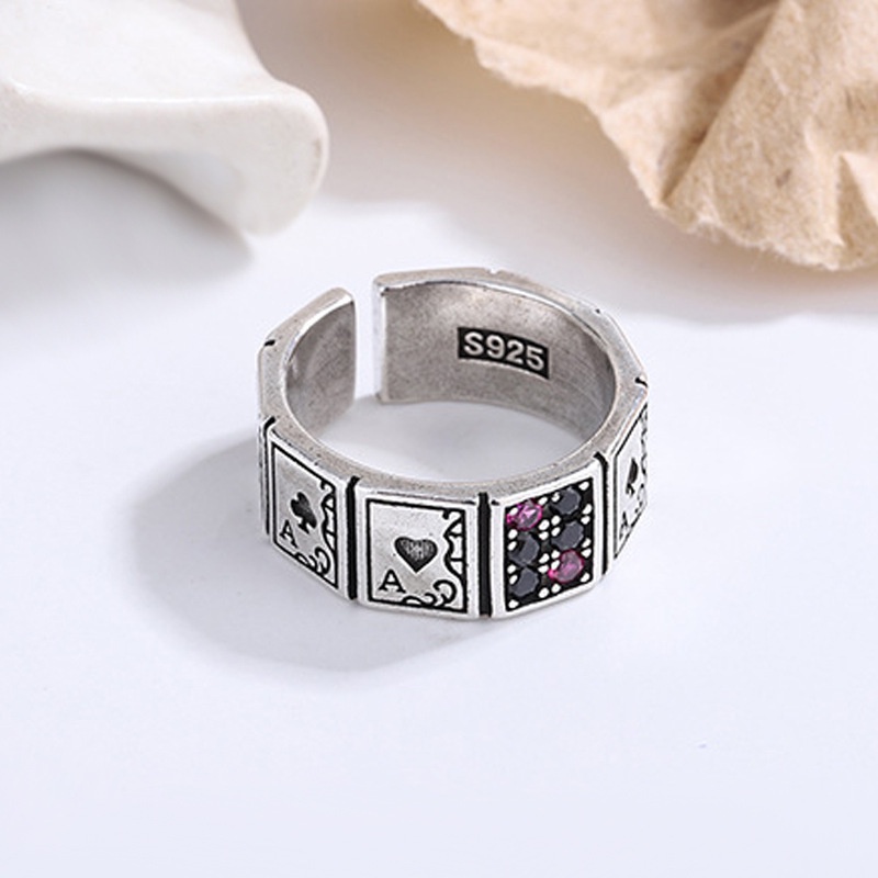 Nhẫn Hở Hình Lá Bài Poker Đính Đá Zircon Phong Cách Hip Hop Cá Tính