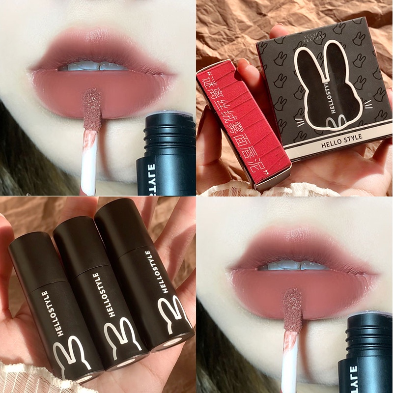 Son HELLO STYLE thỏ đen tint siêu lì mịn môi chính hãng thiết kế cực kì xinh xắn hiệu ứng tráng gương