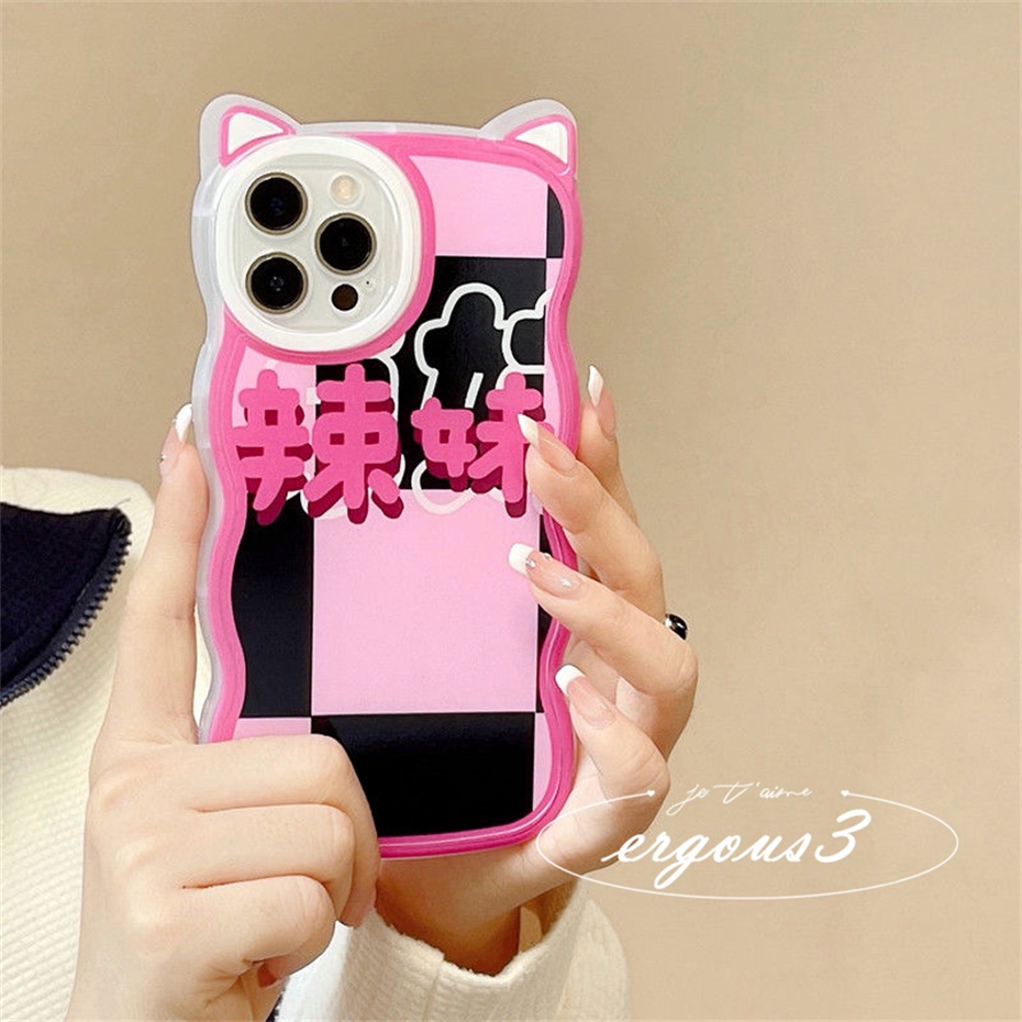 Cat EarỐp Điện Thoại Tpu Dẻo Họa Tiết Kẻ Ô Vuông Đen Hồng Cho IPhone 14 13 12 11 Pro Max SE2020 X XR Xs Max 7 8 6 6s Plus