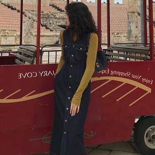 Đầm yếm denim dáng rộng phong cách hàn quốc thời trang thu đông 2021
