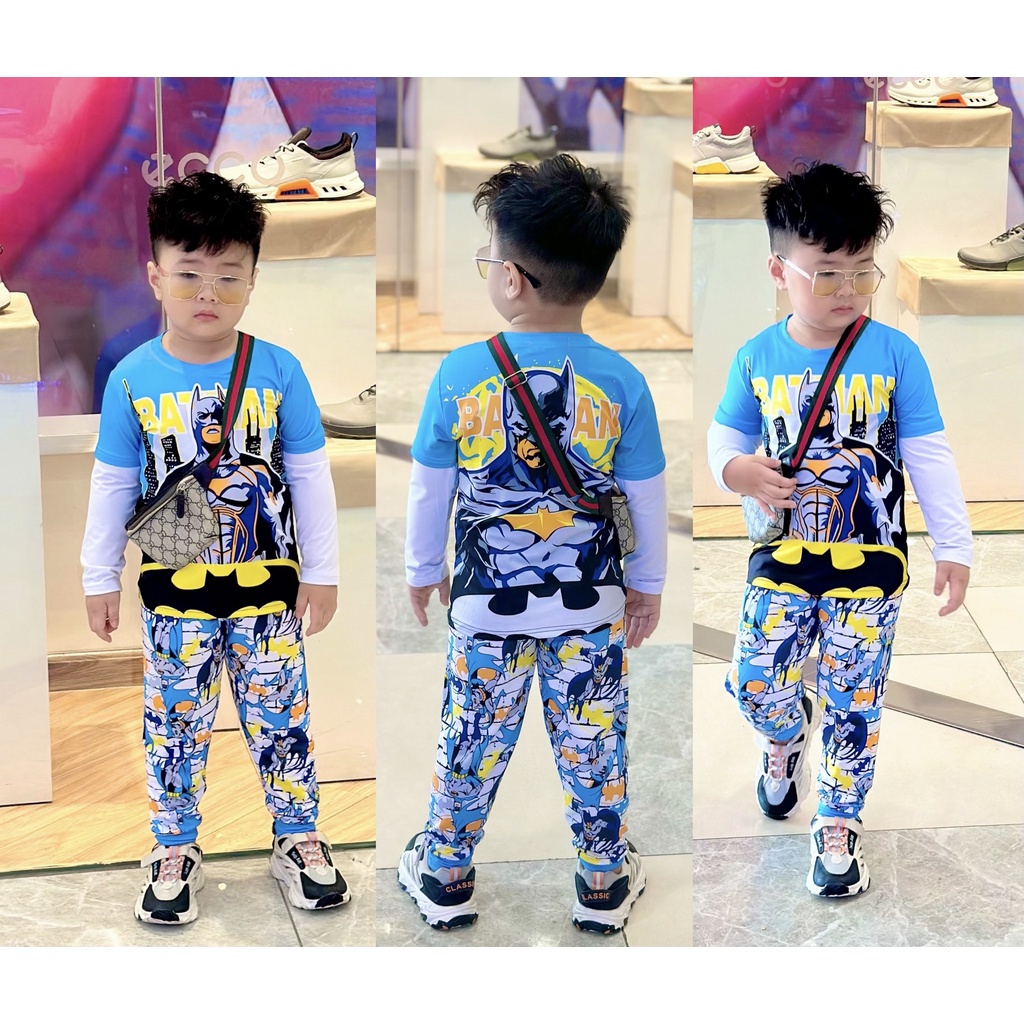Bộ đồ dài thun lạnh họa tiết siêu nhân in 3D cho bé trai 11-22 kg DT74