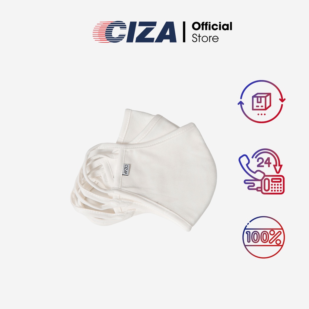 Combo khẩu trang vải người lớn CIZA cotton màu trắng 2 lớp kháng khuẩn chống bụi tái sử dụng KTKK01