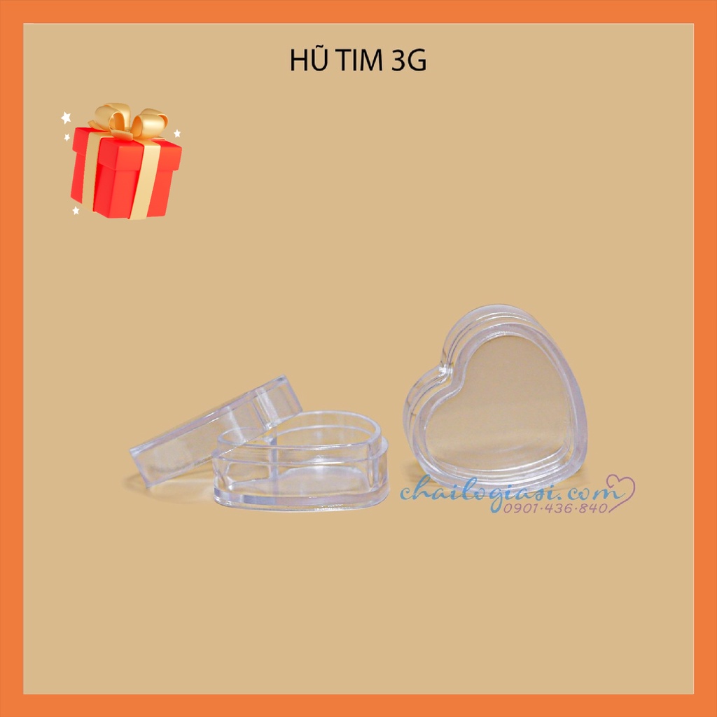 Hũ nhựa hình trái tim 3g trong