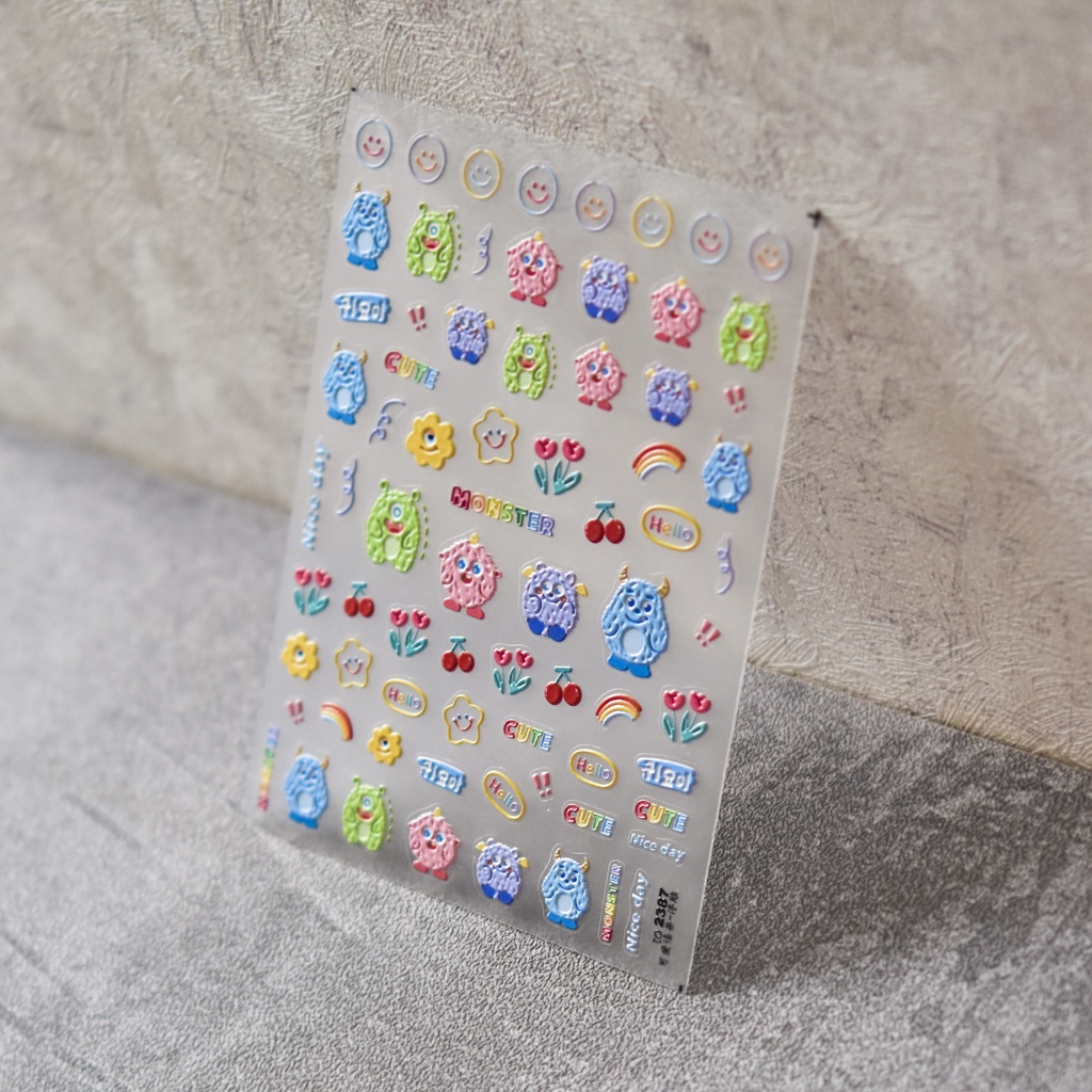 Miếng Dán Trang Trí Móng Tay Hình Quái Vật 5D Dễ Thương to2387