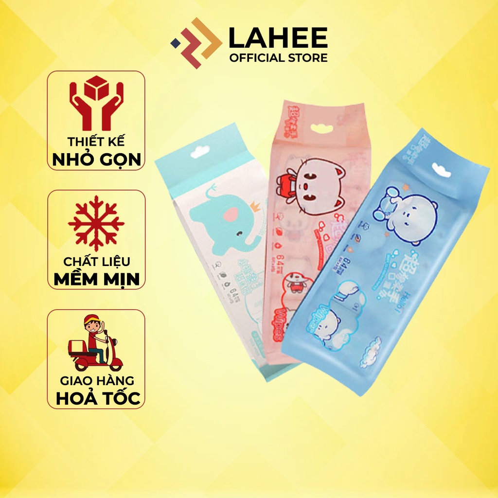 COMBO 64 Khăn ướt mini bỏ túi, khăn giấy ướt mini đa năng dễ thương bỏ túi tiện lợi - LAHEE T.KUMN