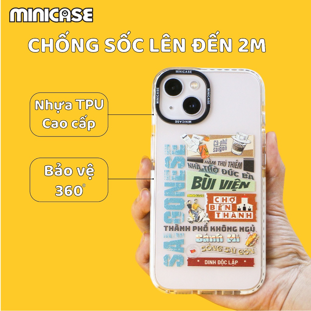 Ốp lưng SIÊU CHỐNG SHOCK chính hãng MiniCase chủ đề Sài Gòn cho iphone 6 7 8 se x xr xs 11 12 13 14 plus pro tech chất