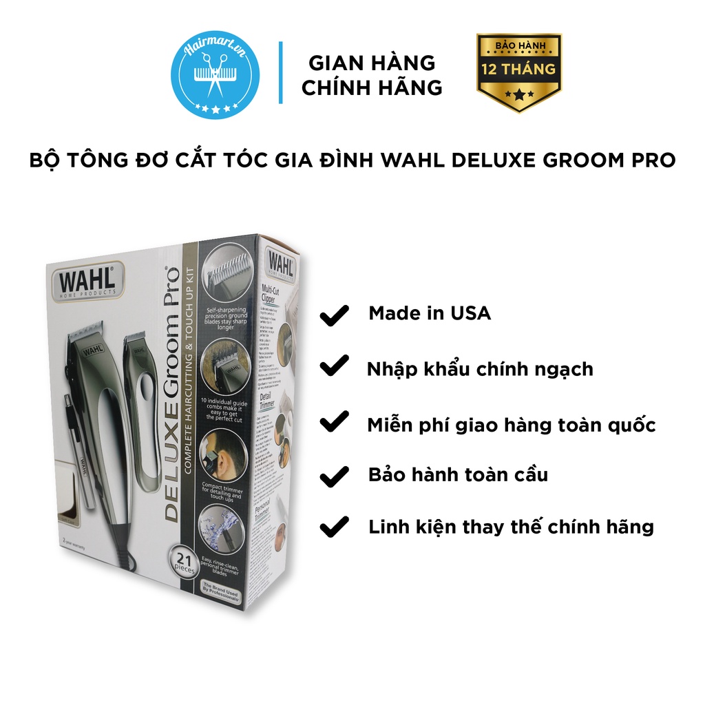 Bộ tông đơ cắt tóc gia đình WAHL DELUXE GROOM PRO nhập khẩu chính hãng bảo hành 24 tháng - Hair Mart