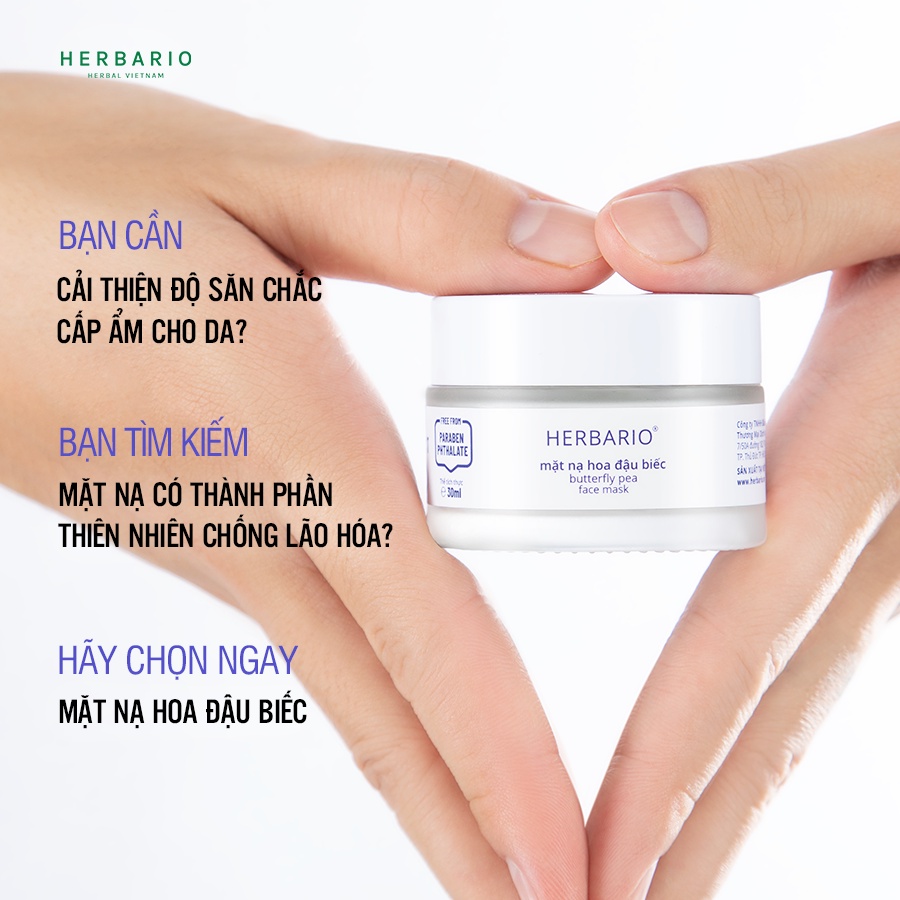 Mặt nạ Hoa Đậu Biếc herbario 30ml ngăn ngừa lão hóa da thuần chay