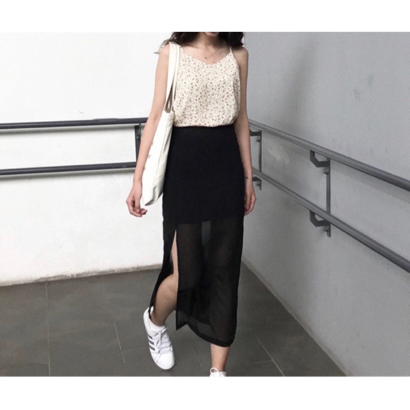 chân váy voan xẻ tà mềm mại voan lụa