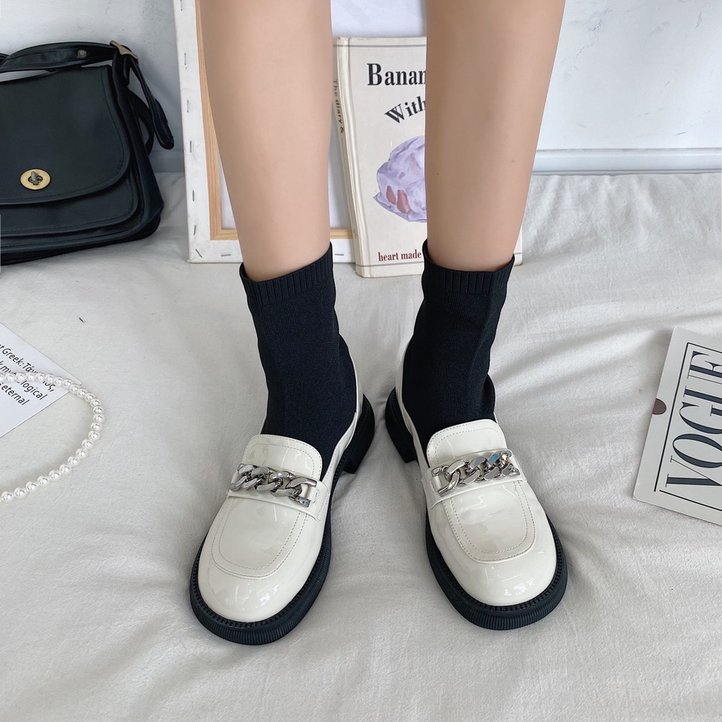 Giày Bốt Gót Dày Vừa Mũi Tròn Thời Trang Vintage Cho Nữ