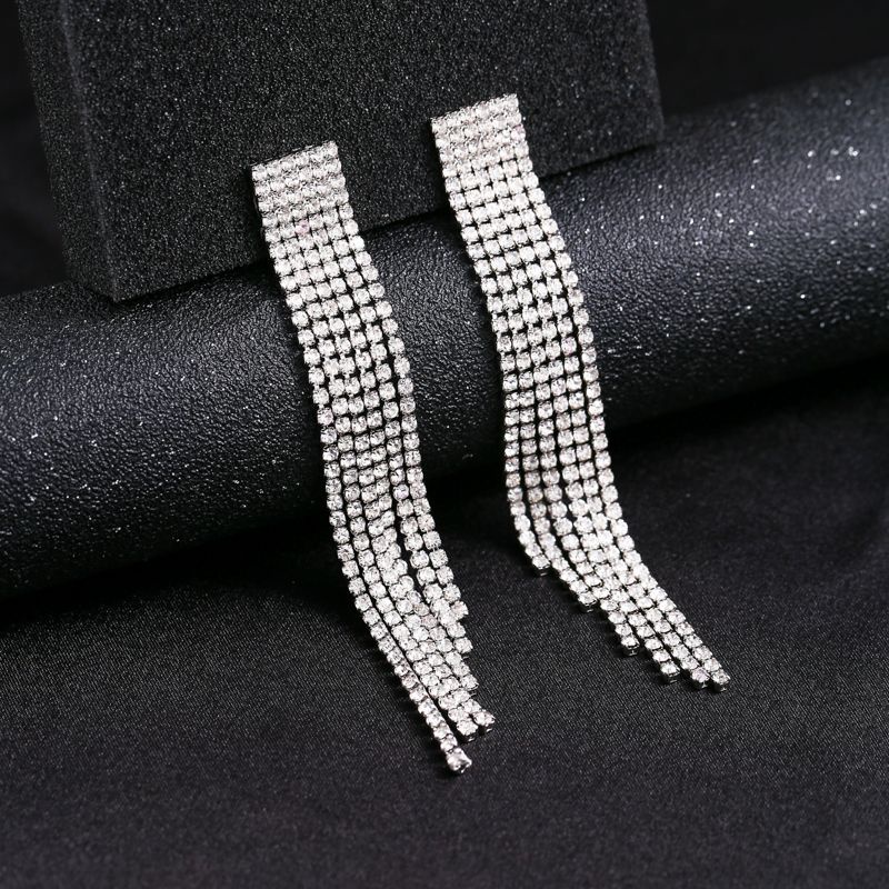 Khuyên Tai Tua Rua Dài Đính Đá Pha Lê Nhân Tạo Phong Cách Hàn Quốc Mới