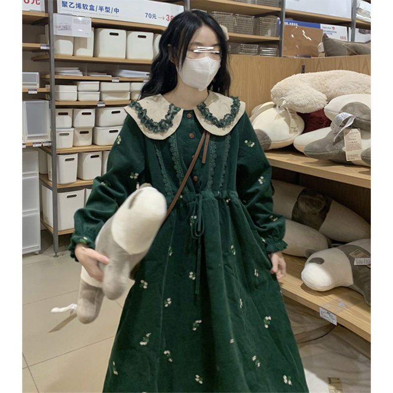 🎀váy babydoll Đầm Công Chúa Dáng Rộng Cổ Búp Bê Màu Xanh Lá Giáng Sinh Phong Cách Nhật Bản Ngọt Ngào Cho Nữ