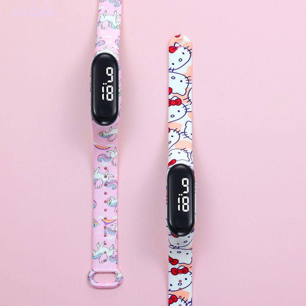 Đồng Hồ Điện Tử Đeo Tay Chống Nước In Hình Mèo Kitty / Kỳ Lân / Cầu Vồng Dễ Thương Cho Bé Gái