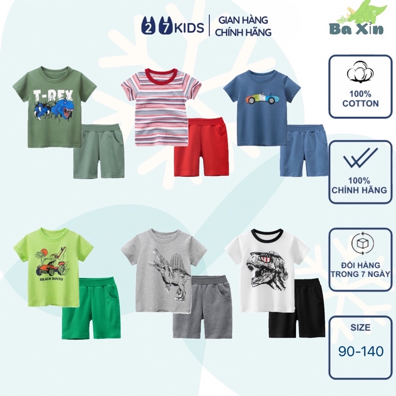 (10-35 KG) BST XUÂN HÈ BỘ ĐỒ QUẦN ÁO CỘC TAY THUN COTTON XUẤT ÂU MỸ SIZE ĐẠI CHO BÉ TRAI 2 ĐẾN 8 TUỔI| 27KIDS CHÍNH HÃNG