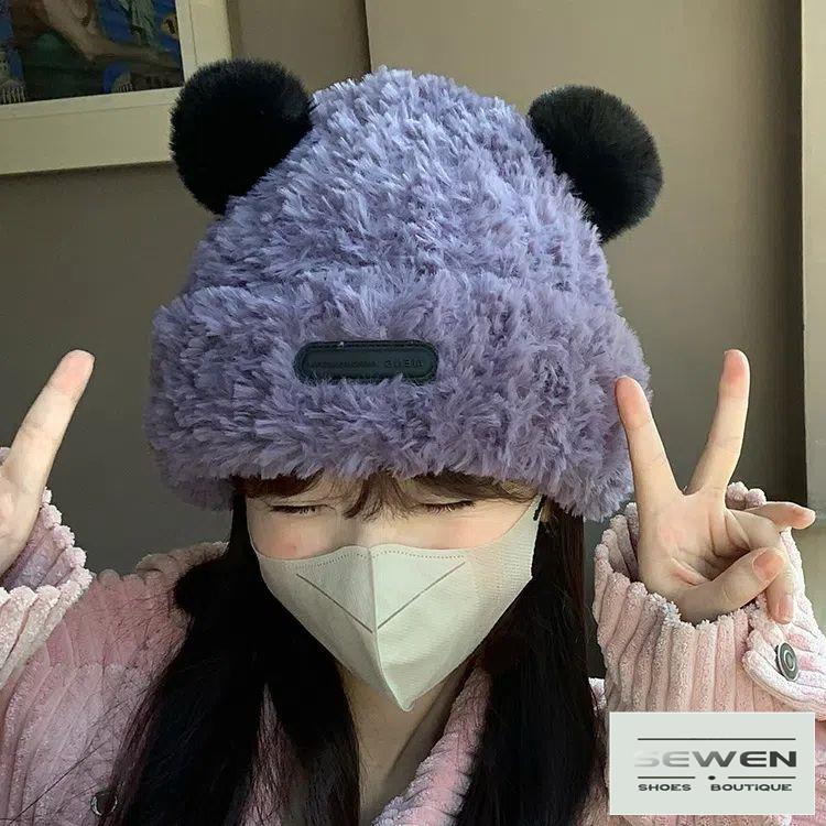 Mũ Trùm Đầu Che Mặt Bằng Vải Bông Dày Ấm Áp Hình Gấu Hoạt Hình Dễ Thương Phong Cách Thu Đông