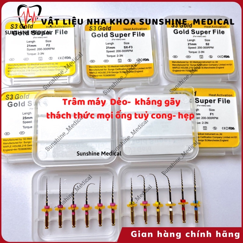 Trâm máy nội nha Dẻo- kháng gãy S3 Gold File máy nội nha dẻo File máy S3 Gold Trâm máy S3 Gold