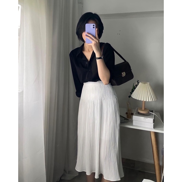 Áo sơ mi nữ màu đen dài tay dáng suông kiểu Hàn Quốc form rộng chất mát không nhăn mã AAS452