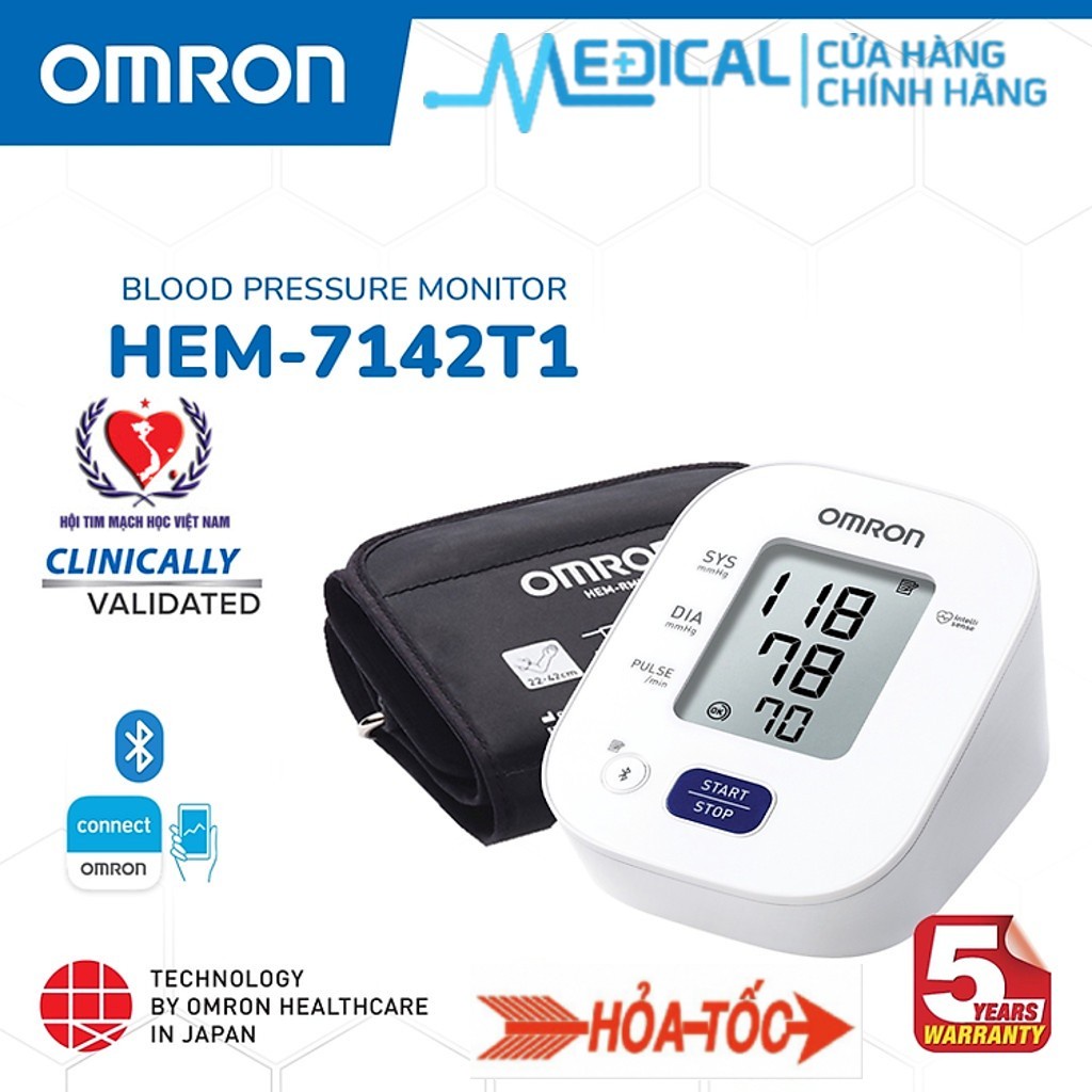 [Hoả Tốc HCM ] Máy huyết áp bắp tay tự động OMRON HEM-7142T1 "kết nối Bluetooth" bộ nhớ lưu 14 lần đo - MEDICAL