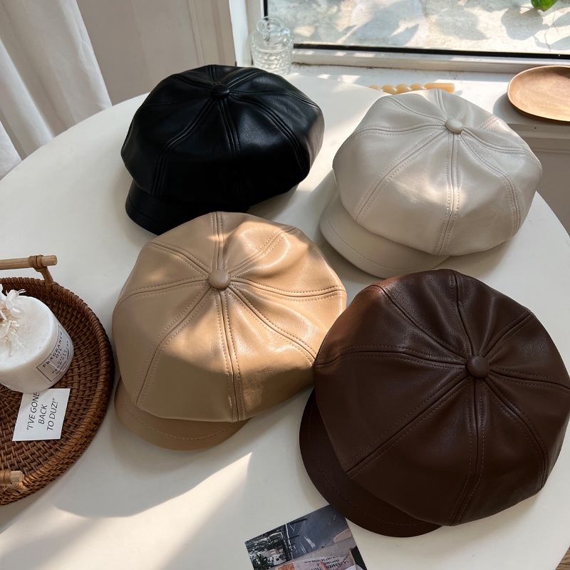 Mũ beret da pu phong cách thời trang thu đông Anh Quốc TA Cross
