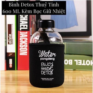 Bình Đựng Nước Thuỷ Tinh Detox 600 Ml Kèm Vỏ Bọc Vải Neoprene