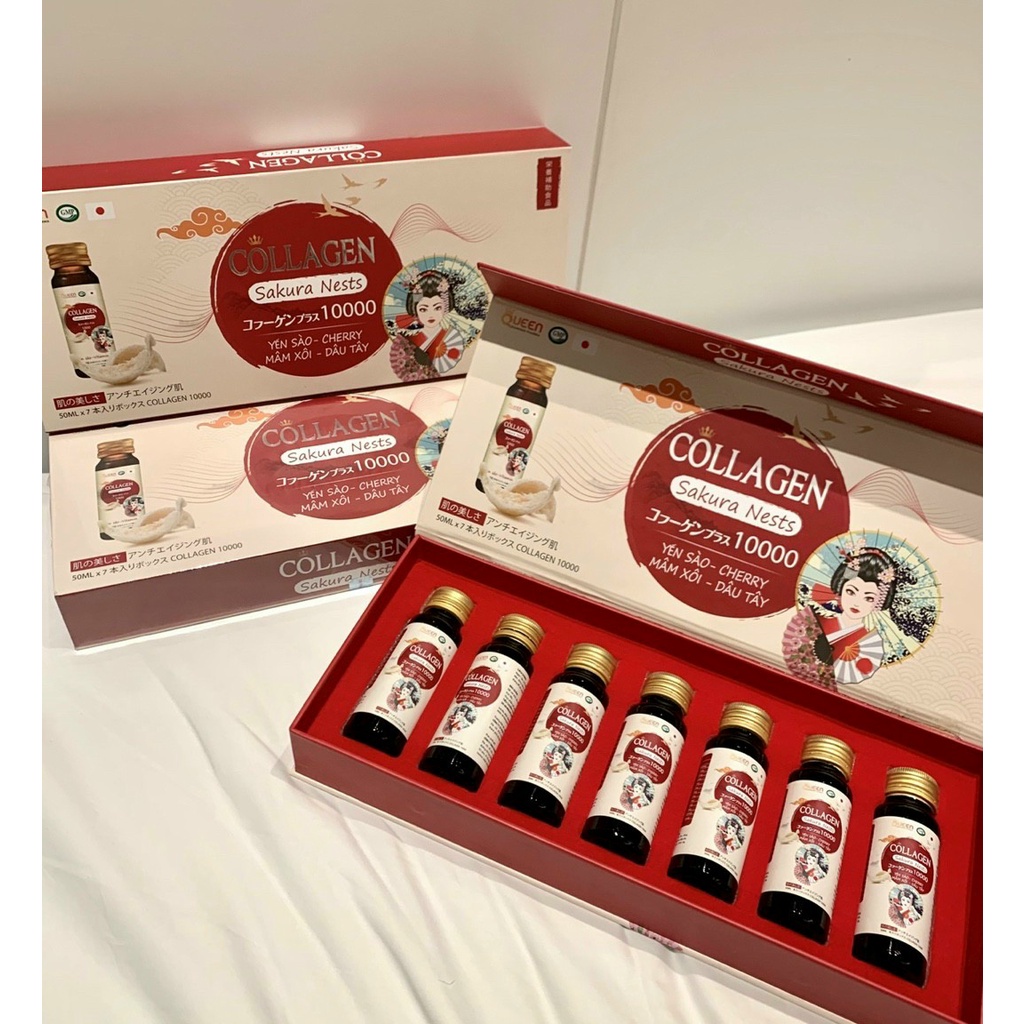 Nước uống collagen Sakura Nest 1000 - Yến sào, cherry, mâm xôi, dâu tây - Trắng da, đẹp da, chống lão hóa ( hộp 7 chai )