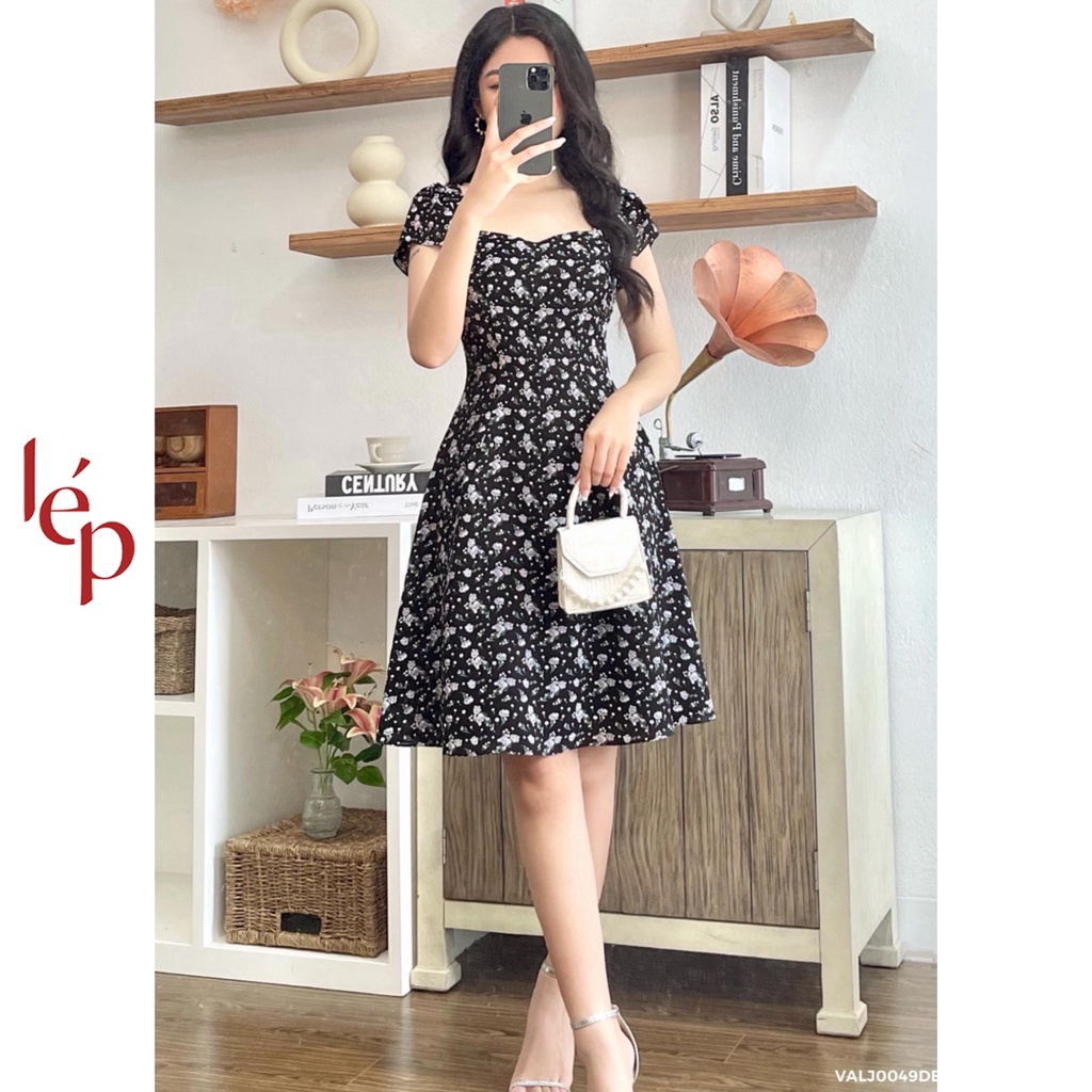 Váy đen hoa xanh basic 1VALJ0049DE Lep'