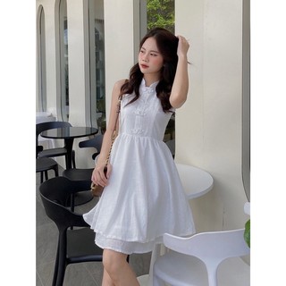 [RÁCH STORE] ĐẦM CỔ YẾM XOÈ 2 LỚP NÚT MÂY (376276)