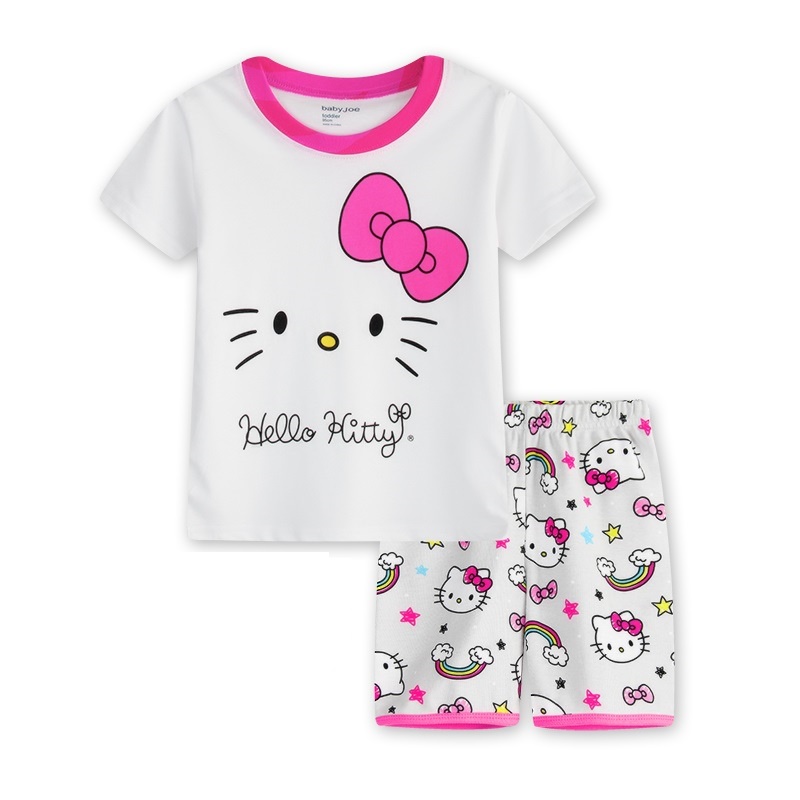 Bộ Đồ Ngủ Tay Ngắn In Hình Hello Kitty Dễ Thương Dành Cho Bé Gái