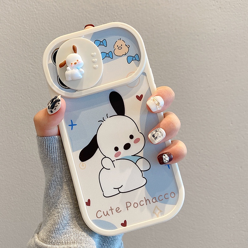 Ốp Điện Thoại Hình Gấu Pooh Và Những Chú Chó Pochacco 3D Có Thanh Trượt Bảo Vệ Camera Cho iPhone 14 13 12 11 Pro Max XS XR X