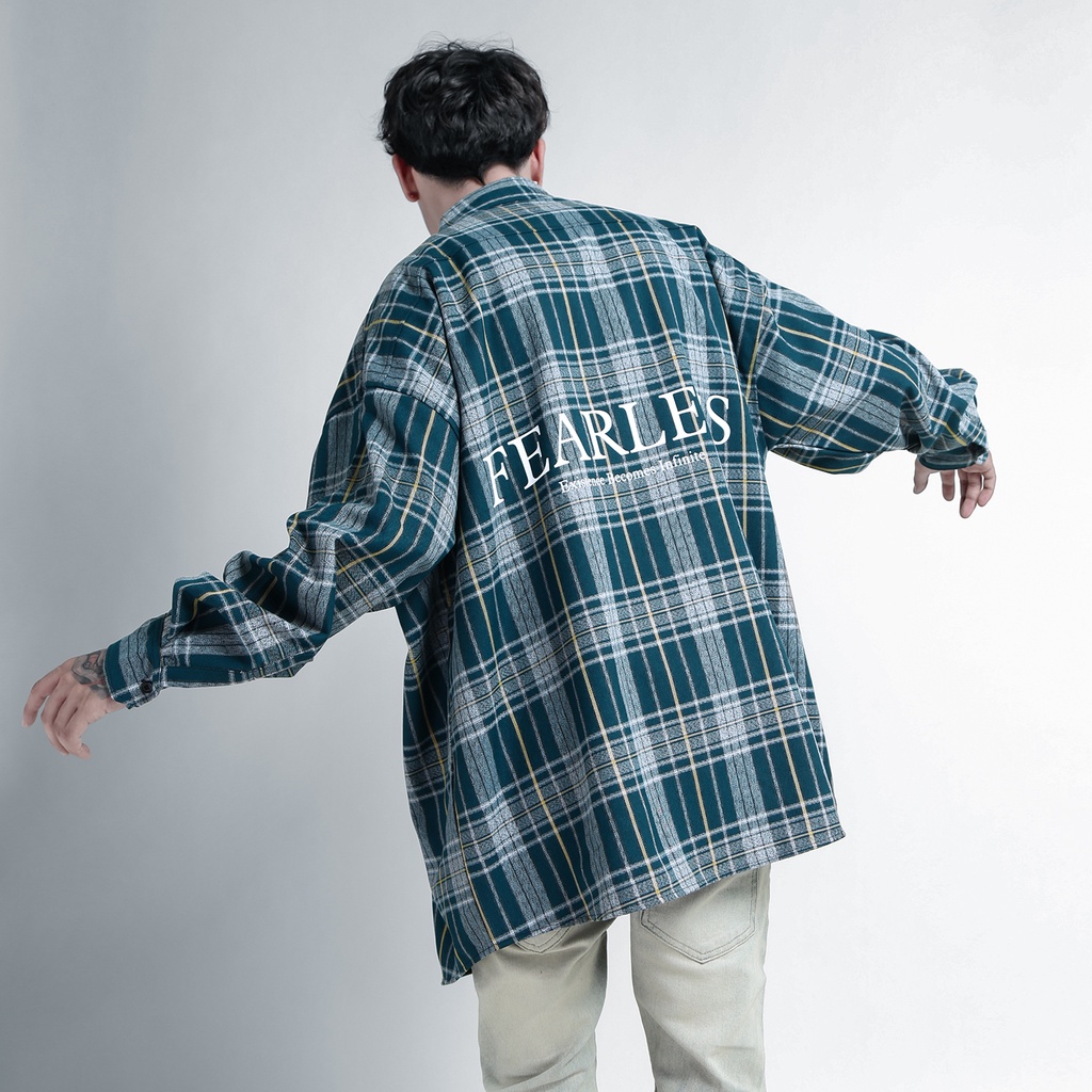 Áo Sơ Mi Flannel Màu Kem Sọc Xanh