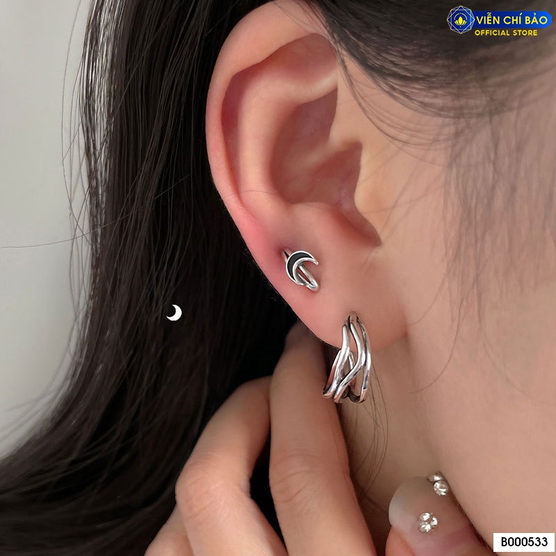 Bông tai bạc nữ dạng vòng, mặt trăng cá tính(Chiếc) chất liệu bạc 925 thời trang phụ kiện trang sức Viễn Chí Bảo B000533