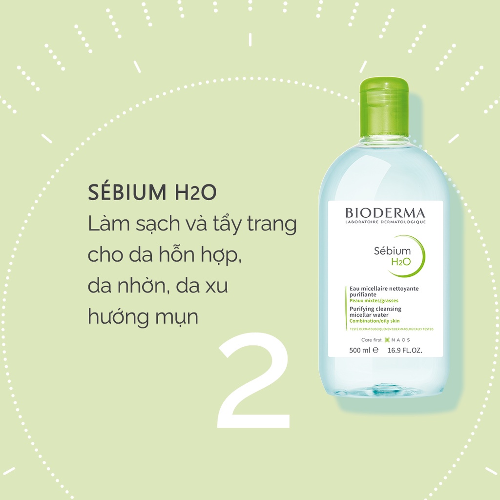 Dung dịch làm sạch và tẩy trang dạng hạt mixen Bioderma Sébium H2O Dành Cho Da Hỗn Hợp Đến Da Dầu (500ml)