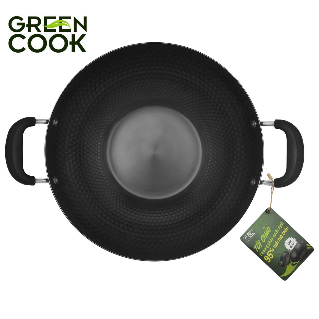 Chảo xào thép sâu lòng vân kim cương Green Cook GCW02 chống dính tự nhiên dùng được trên tất cả các loại