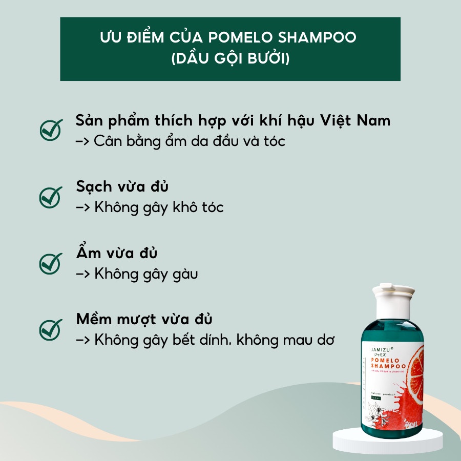 Dầu gội bưởi Pomelo Shampoo JAMIZU làm sạch da đầu, phục hồi hư tổn chai 350ml - JADG350