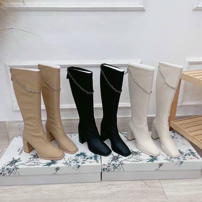 SẴN _Bốt đùi nữ gót 7 phân tag xích hàng QC