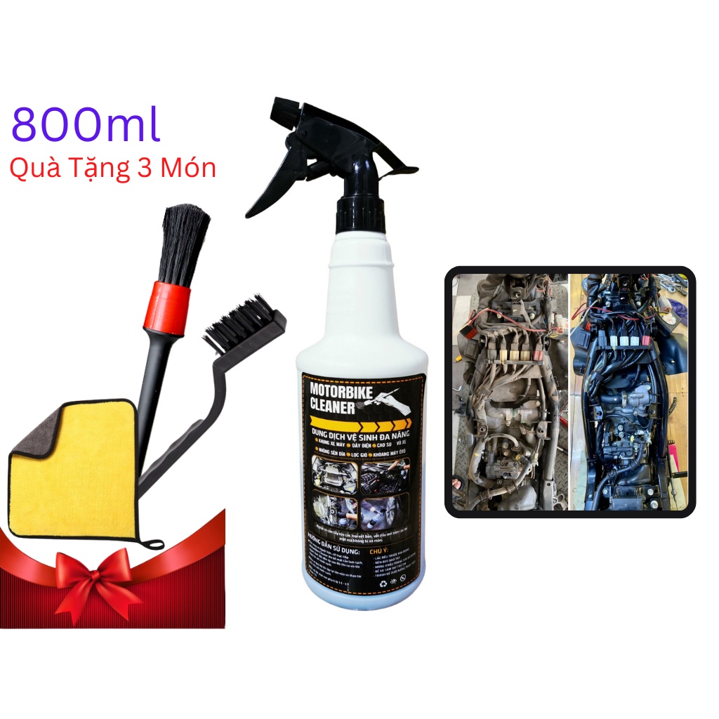 Nước Tẩy Rửa Đa Năng Siêu Sạch Motorbike Cleaner 850ml Chuyên Tẩy Dầu Nhớt 850ML Tặng Quà 3 Món