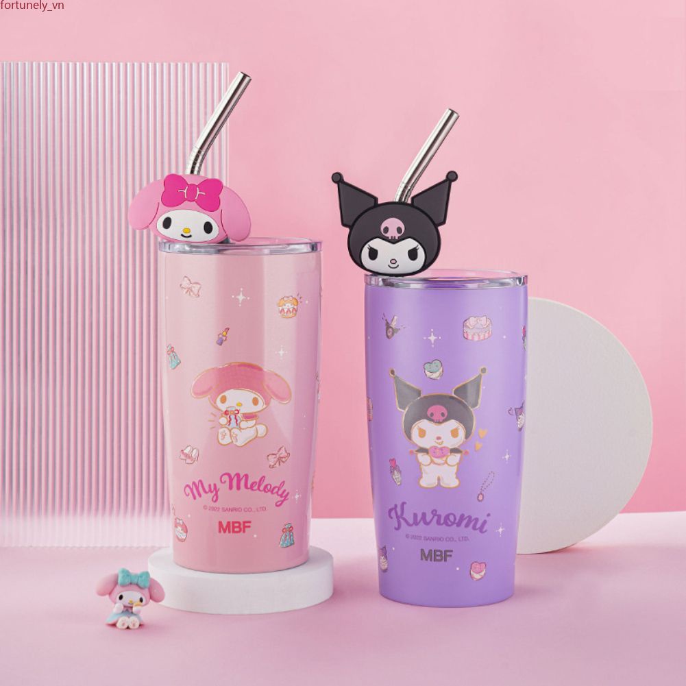 【Ready Stock】 Sanrioed Anime Cinnamoroll Giai Điệu Kuromi Dung Lượng Lớn 304 Inox Giữ Nhiệt Kawaii Ống Hút Cốc Trà Cà Phê Cốc Tập Uống Nước bình