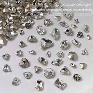 Đồ trang sức móng tay kim cương lớn có đáy nhọn trong suốt / Siêu đèn flash cong hình trái tim rìu giọt nước phân bón hình vuông con bướm làm móng tay trang sức kim cương