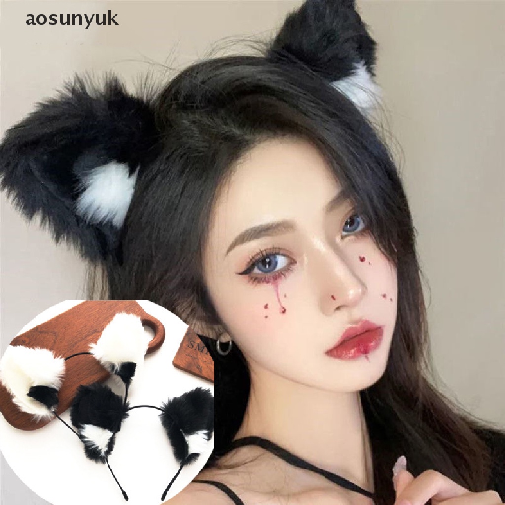 Aosunyuk Băng Đô Tai Mèo Lông Xù Hóa Trang Lolita Đáng Yêu Cho Nữ