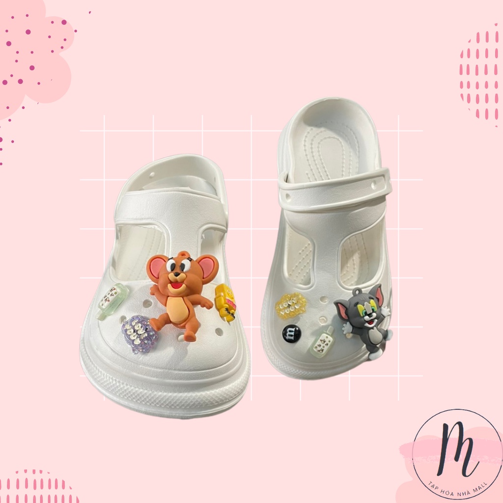 Dép sandal nữ đế chaos cong độn đế 5cm dễ thương tặng kèm bộ sticker