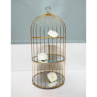 Khay bánh lồng chim kệ đựng bánh, mỹ phẩm 3 tầng đĩa gương decor bàn garelly