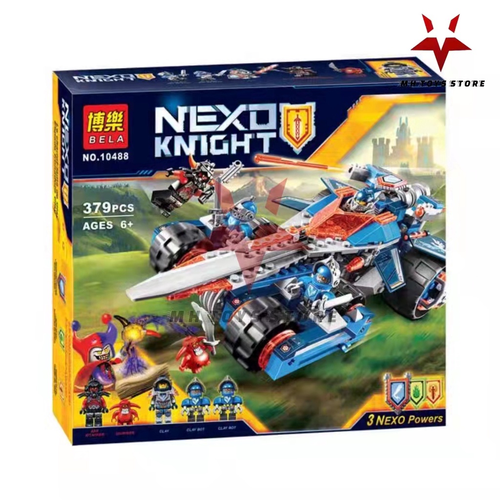 đồ chơi lego xếp hình lắp ráp bela nexo knights 10488 - 379 chi tiết - PHI CƠ PHÓNG GƯƠM VÀ XE CỦA CLAY